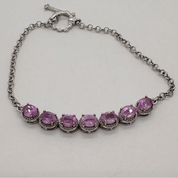 925 sterling silver and pink sapphire bracelet; TESTED - Picture 5 of 8